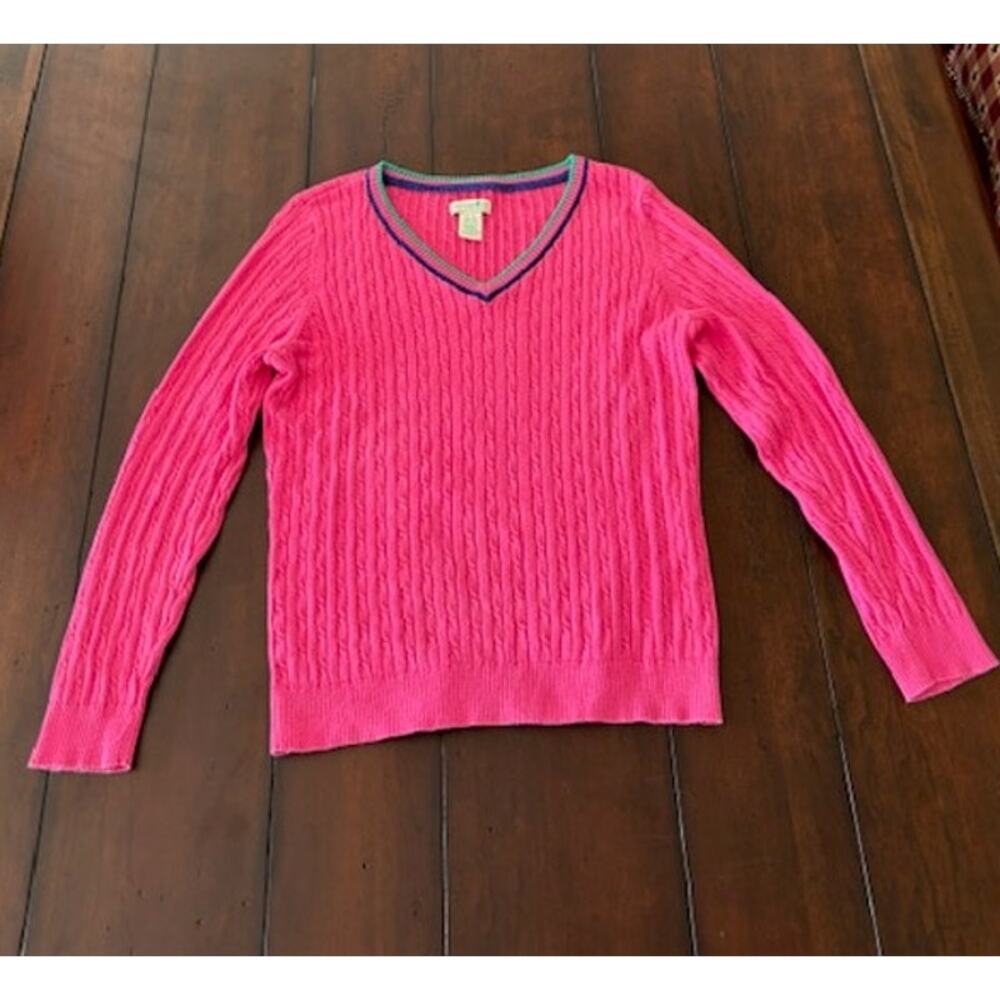 Caribbean Joe Size XL V-Neck Preppy Pink Sweater 100% Cotton‎